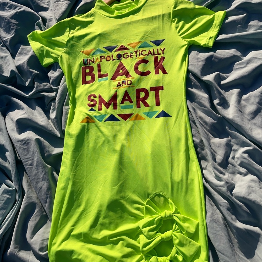 Highlighter green Juneteenth T-shirt bodycon dress w/ bow details
